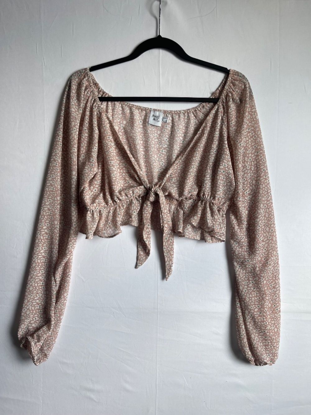 Princess Polly Pink Floral Chiffon Tie Front Crop Blouse 6